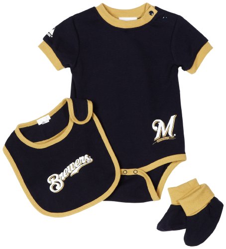 MLB Infant/Toddler Boys' Milwaukee Brewers Onesie Bib & Bootie Set (Navy, 18 Months)