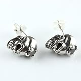 Sterling Silver Black Cubic Zirconia Skull Studs