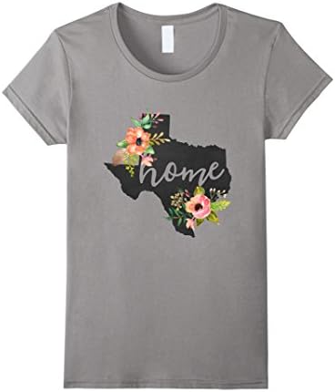 Women's Texas Home Chalkboard Watercolor Flowers State T-Shirt XL Slate