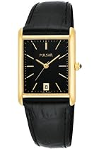 Pulsar Men's Gold-Tone Stainless Steel Black Leather Strap Watch #PXDA80