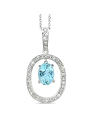 Large Duo Oval Diamond Pendant In 18K White Gold With A 0.75 ct. Genuine aquamarine Center Stone.