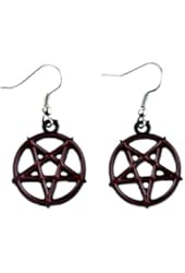 Red Inlay Inverted Pentagram Earrings