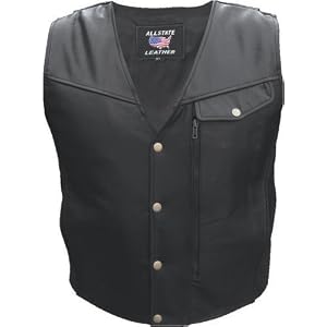 Mens PISTOL PETE Premium Buffalo Leather Motorcycle Vest with braid trim and Snap Button Front 50