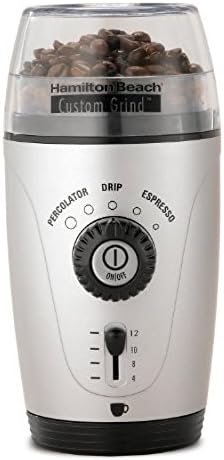 Hamilton Beach Custom Grind Hands-free Coffee Grinder, Platinum, 80365, New