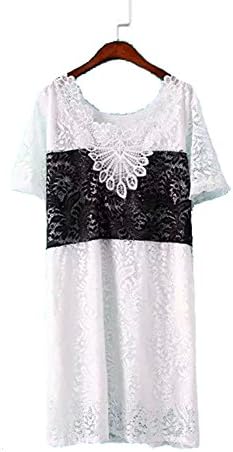 Xmenhere Women's Summer Gorgeous Loose Lace Short Sleeve Lace Blouse White 5XL
