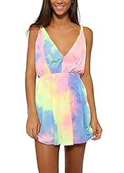 Sexy  Cotton Elasticized   Waistline Tie Dye Print Jumpsuit  With a Bow(s)