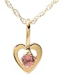 14k Yellow Gold and Pink Tourmaline Children's Heart Pendant, 15"