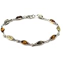 Sterling Silver Multi-color Amber Marquise-shaped Bracelet