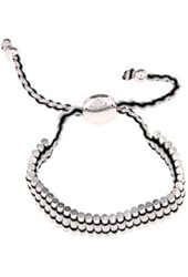 Silvertone Circle with Black and White Cord Adjustable Friendship Bracelet
