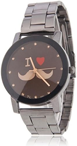 Florentine Men Women Citrine Moustache Pattern Tungsten Steel Band Quartz Wrist Watch Black