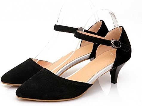 Maymoon Womens Closed Pointed Toe Mid Heel Frosted Cow Leather Solid Sandals, Black, 39