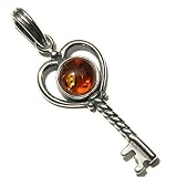 Certified Genuine Amber and Sterling Silver Key Pendant