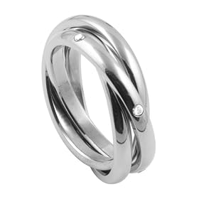 316L Stainless Steel Triple Rolling Band Ring with CZ - Size 5