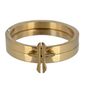 Kadima Fashion Stainless Steel High Polished Cross 2pcs Wowen Ring Gold Plated Size:9