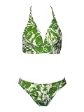 INC Acid Green Tropical Print Halter Bikini XS