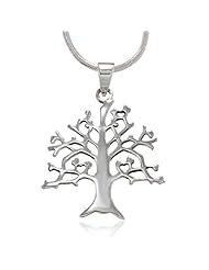 Chuvora .925 Sterling Silver Nature inspired Polish Tree of Life Charm Pendant with Rhodium Plated Chain Necklace w/ Lobster clasp 18"