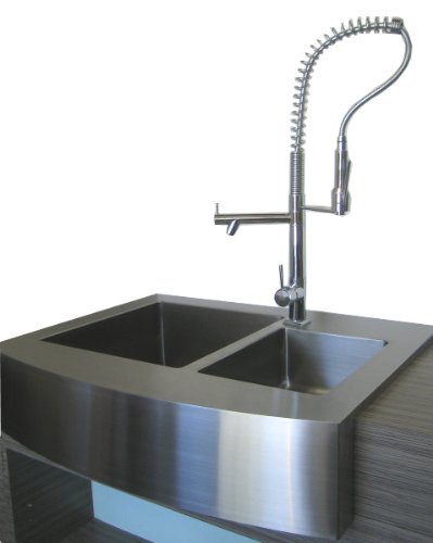 36 Inch Stainless Steel Curved Front Farm Apron Double 60/40 Offset Bowl Kitchen Sink