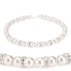 Genuine Swarovski Crystal Pearl Royal Necklace/Earring Set with All Around Rondelles- White - 8mm