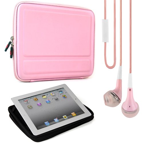 (Infant Pink) Durable EVA Semi Hard Carrying For fear that b if w/ Integrated Stand for Kocaso SX9722 / SX9701 / SX9700 9.7-inch Android Memorial + Pink 3.5mm VG Stereo Headphones with Mic & Silicone In Ear Tips