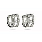 Eve's Addiction Sterling Silver Roman Numeral Cubic Zirconia Hoop Earrings
