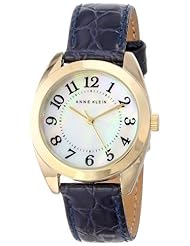 Anne Klein Womens AK/1398MPNV Genuine Leather Gold-Tone Easy-to-Read Dial Navy Leather Croco-Grain Strap Watch