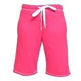 Fuschia Hot Pink Solid Color reverse stitched fleece board shorts for women & girls, tie cord waist