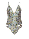 INC Green/Lilac Tile Tankini w/Gold Rings S