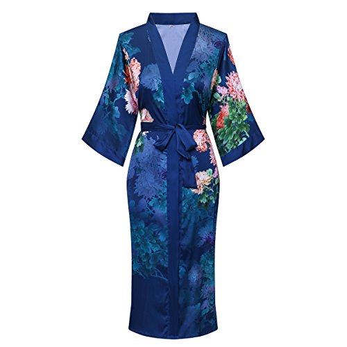 goodmansam Women’s Japanese Kimono Robe Knee Length Comfortable Satin Nightgown lingeriesfetish