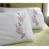 Bucilla Stamped Embroidery Pillowcase Pair 20"X30"-Dogwood Branch, Pack of 2
