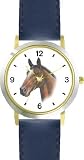 Brown (Bay) - JP - Horse - WATCHBUDDY&reg; DELUXE TWO-TONE THEME WATCH - Arabic Numbers - Blue Leather Strap-Children's Size-Small ( Boy's Size & Girl's Size )