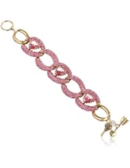Betsey Johnson "Iconic Pinkalicious" Crystal Heart Link Toggle Bracelet, 7.5"