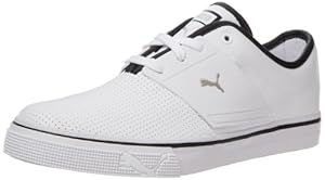 PUMA Men's El Ace Leather Sneaker, White/Black/Metallic silver, 11 D US