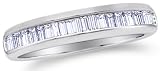 .925 Sterling Silver Plated in White Gold Rhodium Diamond Wedding Band Ring - w/ Channel Invisible Set Baguette Diamonds - (1/4 cttw)
