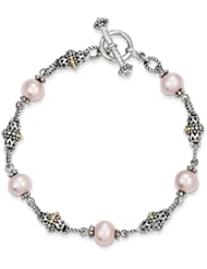 Genuine Sterling Silver & 14K 9 -1 0 mm Freshwater Cult Pink Pearl 7.5 Inch Bracelet 15.3 Grams Of Gold
