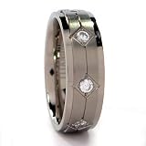 7MM Titanium Ring Wedding Band with Cubic Zirconia Sizes 7 to 11