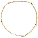 18kt Gold Over Sterling Silver Multi Strand Anklet W/ Bead Stations 9in + 1in Extender