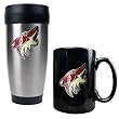 Phoenix Coyotes Stainless Steel Travel Tumbler & Black Ceramic Mug Set - Primary Logo NHL Hockey