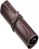 Cosmos Brown PU Leather Vintage Rollup Style Multiple Purpose Soft Pencil Case Bag (1, Brown)