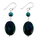 Handmade Green Pearl & African Turquoise Dangle Earrings With Sterling Silver