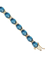10K Yellow Gold Natural London Blue Topaz Oval Tennis Bracelet 5x7 mm stones, 7 inches