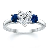1.00 CT HEART DIAMOND W ROUND BLUE SAPPHIRE RING 18K
