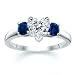 1.00 CT HEART DIAMOND W ROUND BLUE SAPPHIRE RING 18K