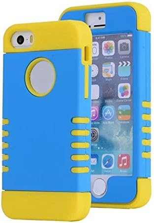 iPhone 5s Caes MSFancy Rubberized Blue and Yellow TUFF Hybrid Phone Case Cover For APPLE iPhone SE 5S 5 (Blue + Yellow)