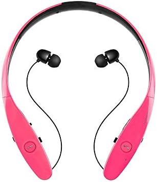 Bluetooth Headset, Bluetooth 4.0 Wireless Stereo Headphone Telescopic Bluetooth Earphone Neckband with Retractable Earbuds for Mobile Phones (Pink)