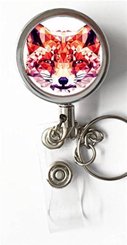 Luiy - Geometrical Red Fox - Retractable ID Card Badge &amp; Key Reel, Custom Name Tag Badge Holder, Belt Clip, Metal