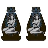 Blue Pinup Girl in Heels Car Truck SUV Front Lowback Bucket Seat Covers - PAIR