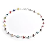 Bling Jewelry Multi Color 925 Sterling Silver Evil Eye Anklet Bracelet 10 in.