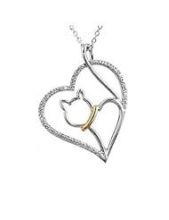 ASPCA TenderVoices Two-Tone Diamond Heart and Cat Pendant 1/10ctw