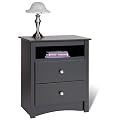 Prepac 2-Drawer Tall Night Table with Open Shelf - Black