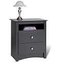 Prepac 2-Drawer Tall Night Table with Open Shelf - Black